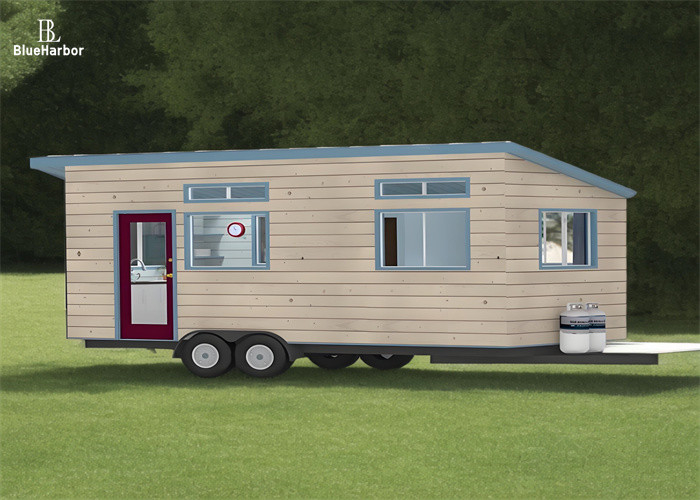 Lichte staalstructuur Prefab mini-huizen met aanhangwagen beige 3 ton voor 2-3 personen